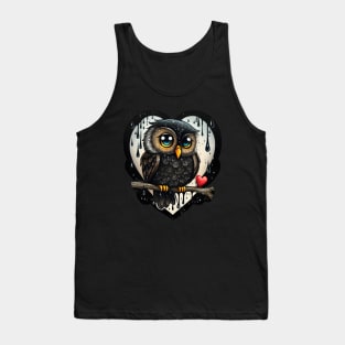 Cute Dark Heart Owl Tank Top